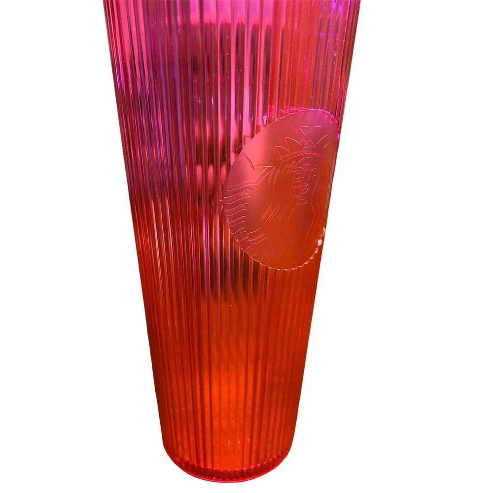 New Starbucks Tumbler‎ Cup Pleated Magenta 24oz Summer Pink Iced Coffee